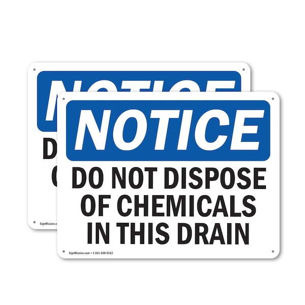 Signmission Do Not Dispose Of Chemicals In This Drain, 14 in W x Rectangle, Plastic OS-2PACK-NS-P-1014-L-15425 - main